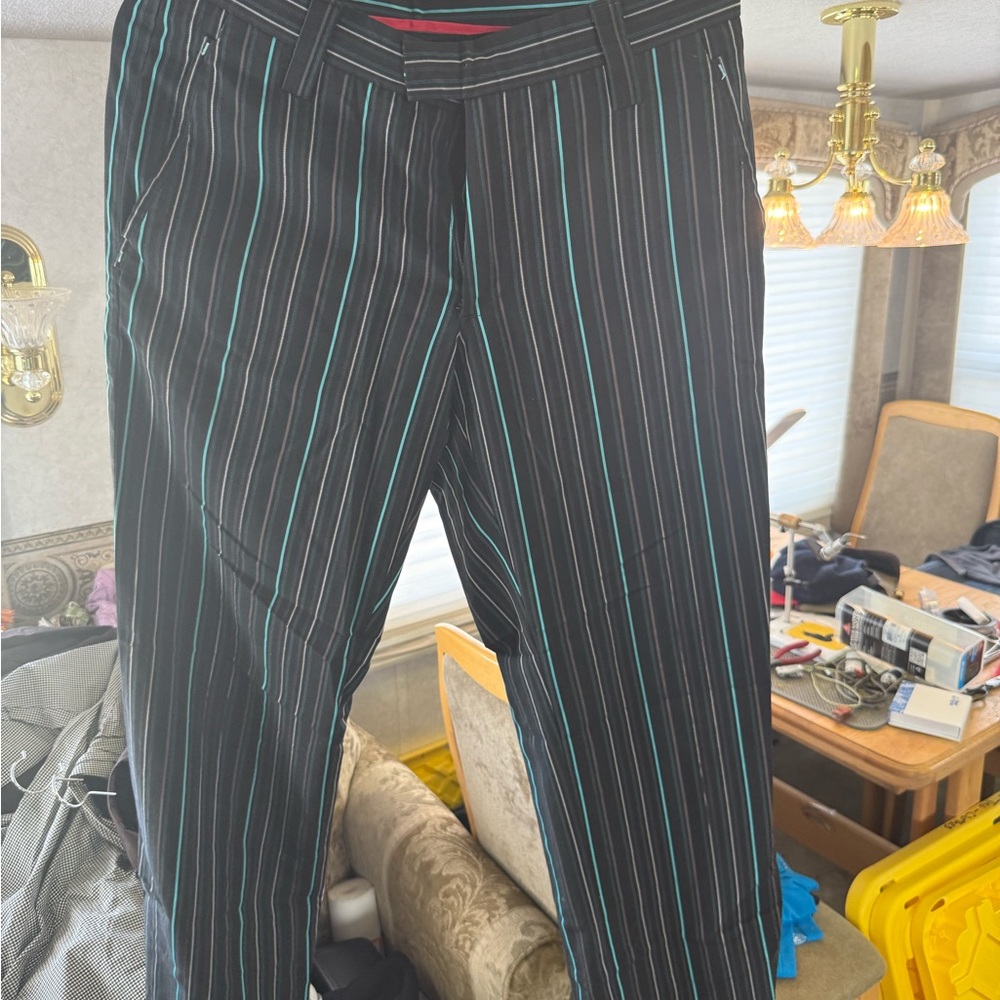 J.Lindeberg Black Pants with Teal and gray Stripes